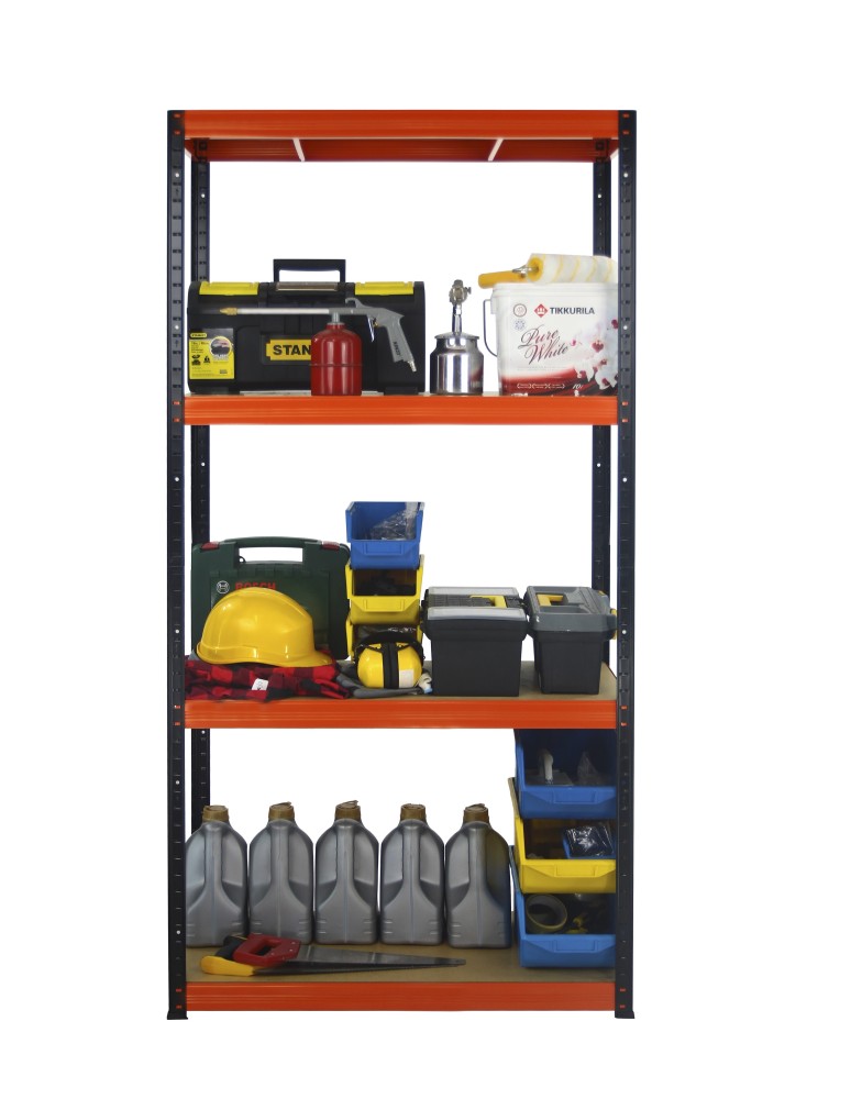 Kellerregale/Garagenregale - Metallregal Werkstatt Schwerlastregal Helios HBO_180x090x30_4 Böden, Traglast: 400 Kg, Farbe: SCHWARZ/ORANGE - product new.modo24.de 1