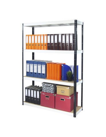 Kellerregale/Garagenregale - Metallregal Werkstatt Schwerlastregal Helios HBW_180x090x30_4 Böden, Traglast: 350 Kg, Farbe: SCHWARZ/WEIß - product 4