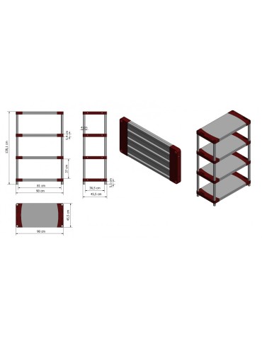 Plastikregal Kunststoffregal Steckregal  Jupiter-4-90 (138x90x46), 4 Böden, ROT - product 2