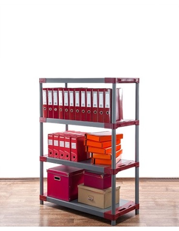 Kellerregale/Garagenregale - Plastikregal Kunststoffregal Steckregal  Jupiter-4-90 (138x90x46), 4 Böden, ROT - product 3