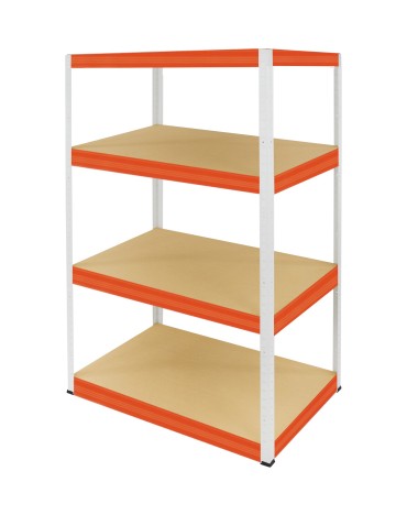 Metallregal Werkstatt Schwerlastregal Helios HWO_180x100x50_4 Böden, Traglast: 400 Kg, Farbe: WEIß/ORANGE - product 2