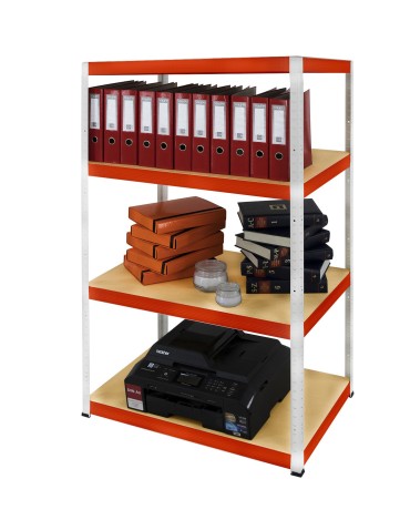 Kellerregale/Garagenregale - Metallregal Werkstatt Schwerlastregal Helios HWO_180x100x60_4 Böden, Traglast: 350 Kg, Farbe: WEIß/ORANGE - product 4
