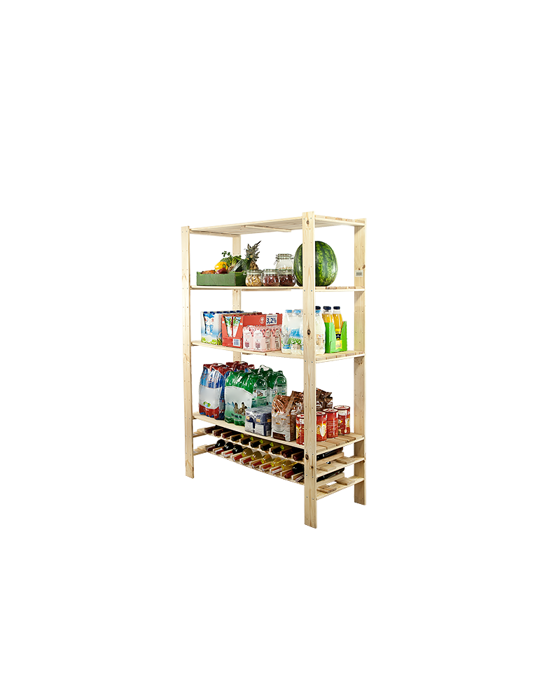 Speisekammer-Regale - Holzregal, Lagerregal. Kellerregal Maxi RW-4NA (174x120x50), 4 durchbrochene Böden + 2 Weinböden, unbehandelt - produkt new.modo24.de 1