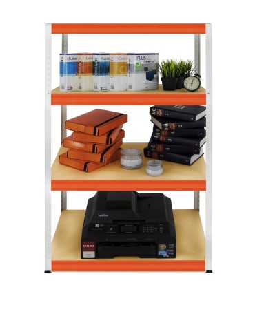 Kellerregale/Garagenregale - Metallregal Werkstatt Schwerlastregal Helios HWO_180x075x45_4 Böden, Traglast: 400 Kg, Farbe: WEIß/ORANGE - produkt 3