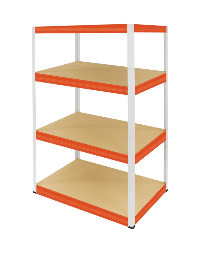 Kellerregale/Garagenregale - Metallregal Werkstatt Schwerlastregal Helios HWO_180x075x45_4 Böden, Traglast: 275 Kg, Farbe: WEIß/ORANGE - product new.modo24.de 1